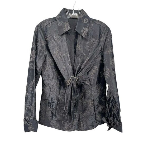Naracamicie Tops - NaraCamicie Formal Top Gray Silver Embroidered Jewel Belted V Neck Size III M